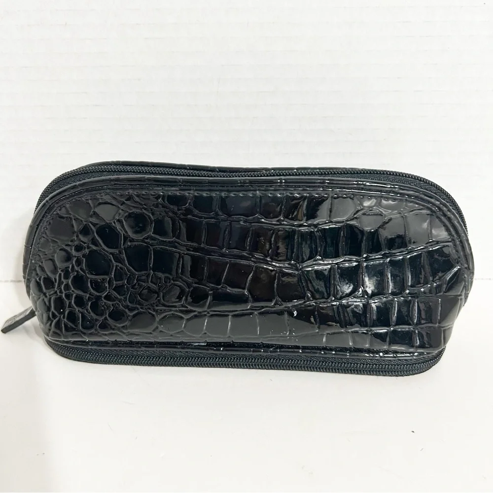 Unbranded Faux Patent Leather Alligator Emboss Zip Make-Up Bag Zip Bottom Pocket